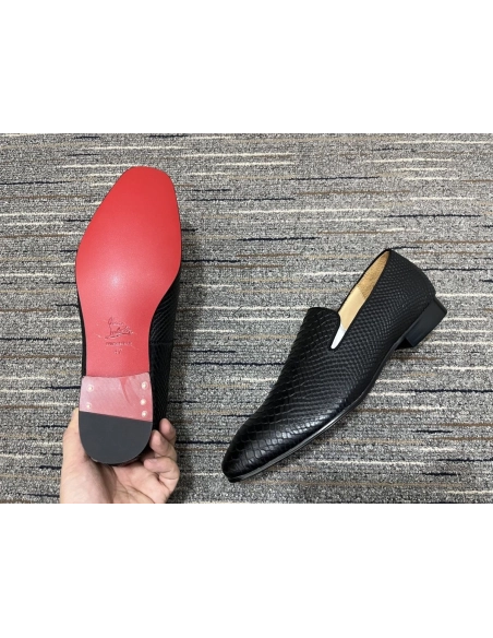 Replica Christian Louboutin Dandelion Loafers Python Leather Black, Fake CL Shoes
