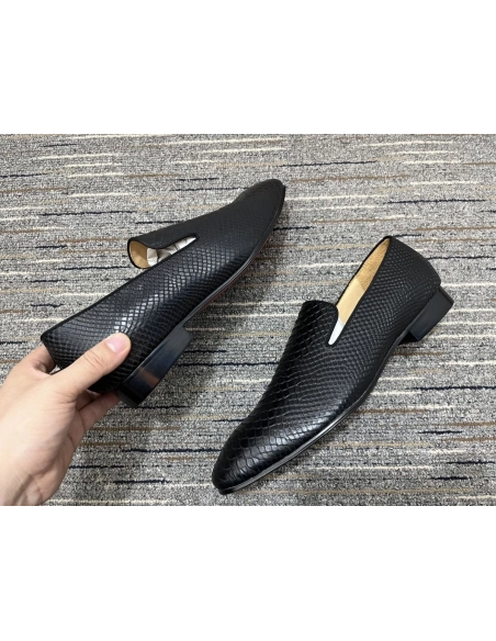 Replica Christian Louboutin Dandelion Loafers Python Leather Black, Fake CL Shoes