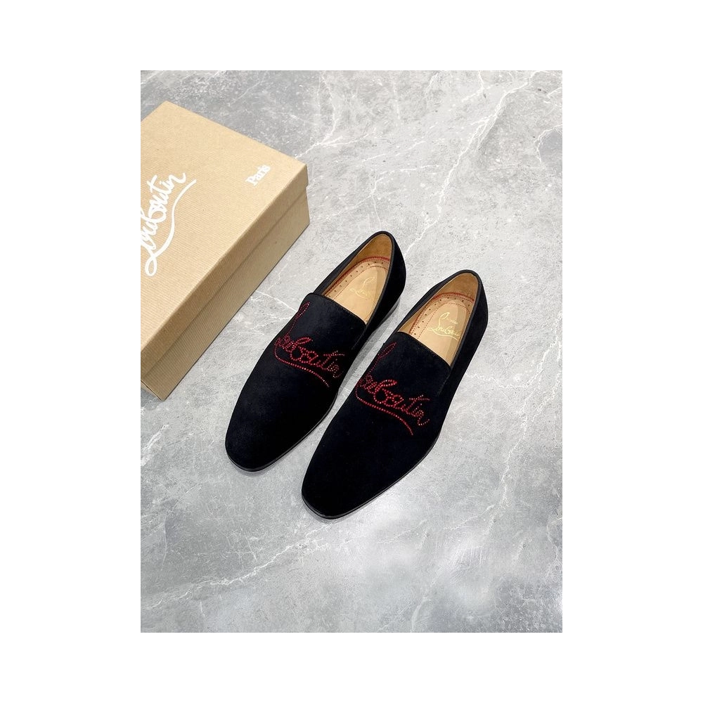 Replica Christian Louboutin Dandelion Strass Loafer Suede Calf Leather Black