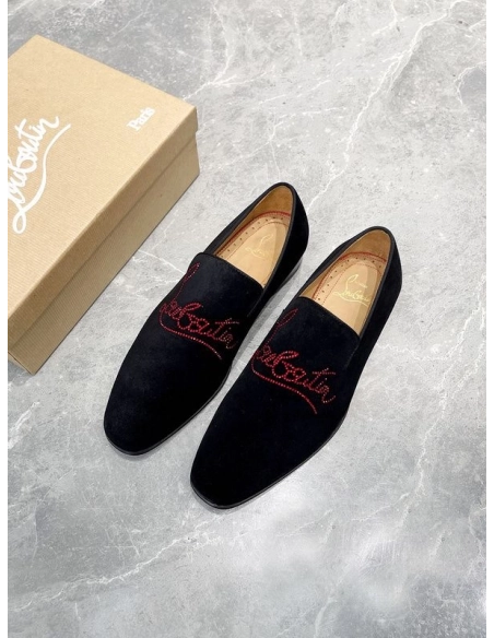 Replica Christian Louboutin Dandelion Strass Loafer Suede Calf Leather Black
