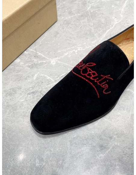 Replica Christian Louboutin Dandelion Strass Loafer Suede Calf Leather Black