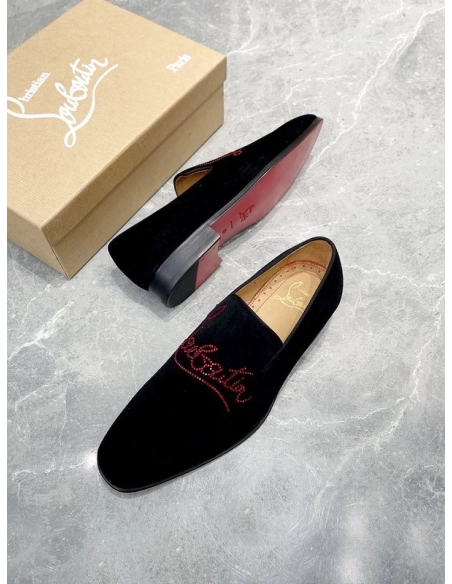 Replica Christian Louboutin Dandelion Strass Loafer Suede Calf Leather Black