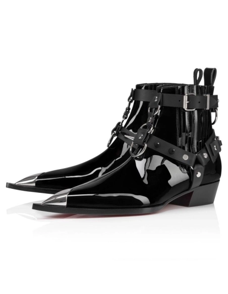 Discount Christian Louboutin Chesteviss Boots Patent Leather Black Outlet Online