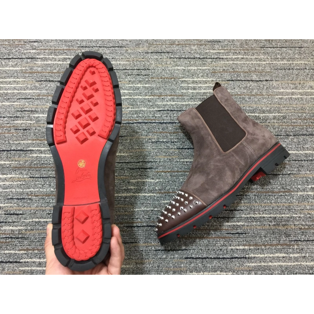 Cheap Christian Louboutin Melon Spikes Boots Suede Calf Leather Mocha Sale Online