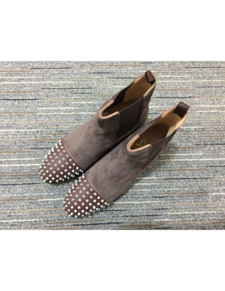 Cheap Christian Louboutin Melon Spikes Boots Suede Calf Leather Mocha Sale Online