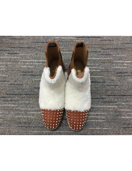 Fake Christian Louboutin Men Melon Spikes Boots Wool and Calf Leather Brown