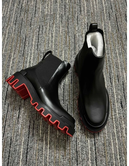 Cheap Christian Louboutin Marchacroche Dune Men Ankle Boots Calf Leather Black Sale Online