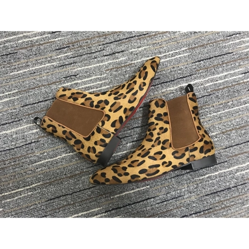 Discount Christian Louboutin Men Chelsea Boots Suede Leopard Outlet Online