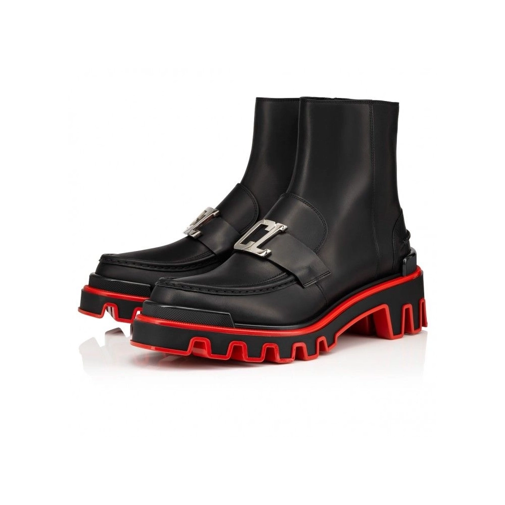 Discount Christian Louboutin Cl Moc Booty Dune Boots Calf Leather Black, Cheap Christian Louboutin Shoes for Sale