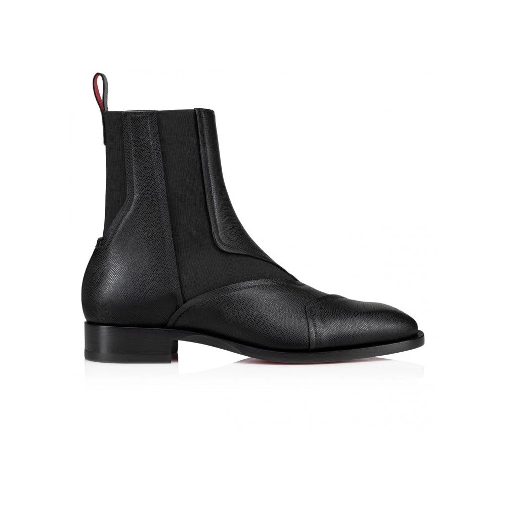 Knockoff Christian Louboutin Boabi Chelsea Boots Calf Leather Petit Grain Black, Fake Christian Louboutin Shoes