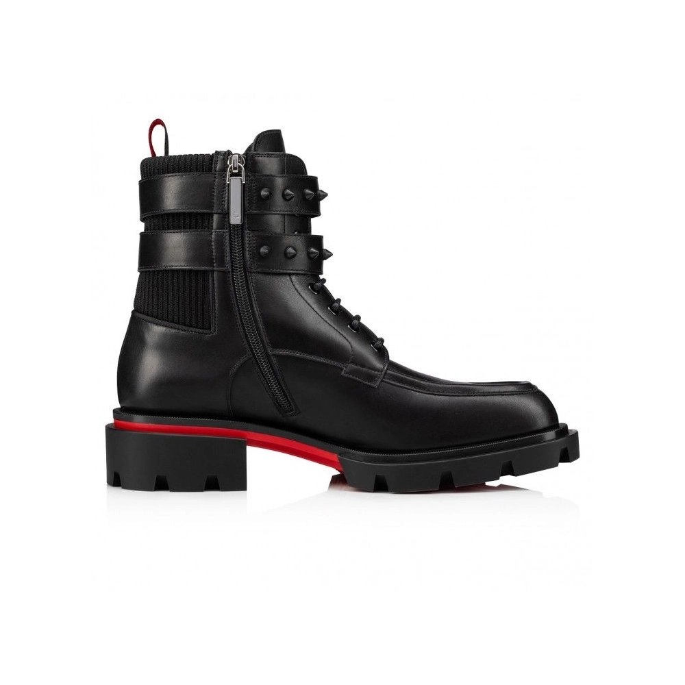 Fake Christian Louboutin Our Fight Boots Calf Leather Mesh Black, Replica Christian Louboutin Shoes