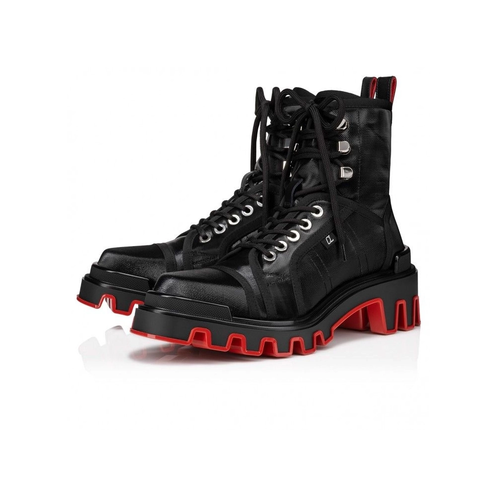 Fake Christian Louboutin Panaroot Dune Boots Coated Canva Calf Leather Black, Knockoff Christian Louboutin Shoes