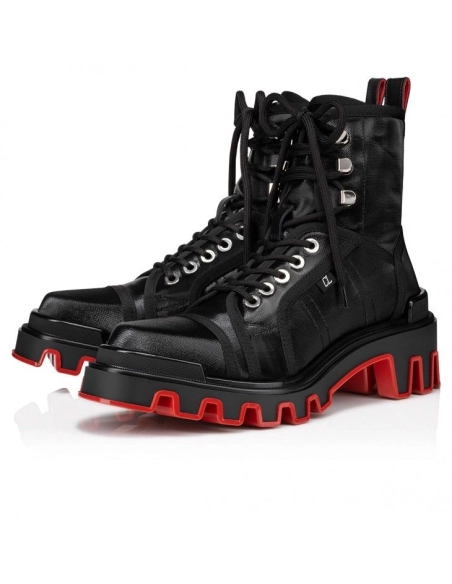 Fake Christian Louboutin Panaroot Dune Boots Coated Canva Calf Leather Black, Knockoff Christian Louboutin Shoes