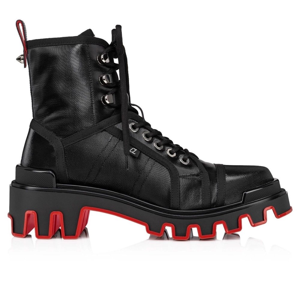 Fake Christian Louboutin Panaroot Dune Boots Coated Canva Calf Leather Black, Knockoff Christian Louboutin Shoes