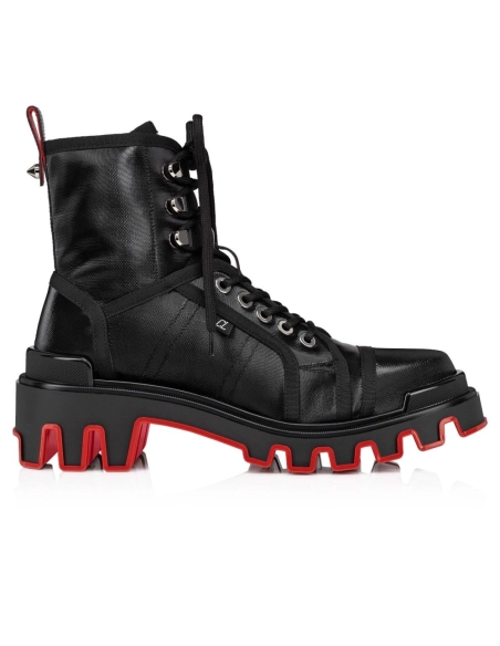 Fake Christian Louboutin Panaroot Dune Boots Coated Canva Calf Leather Black, Knockoff Christian Louboutin Shoes