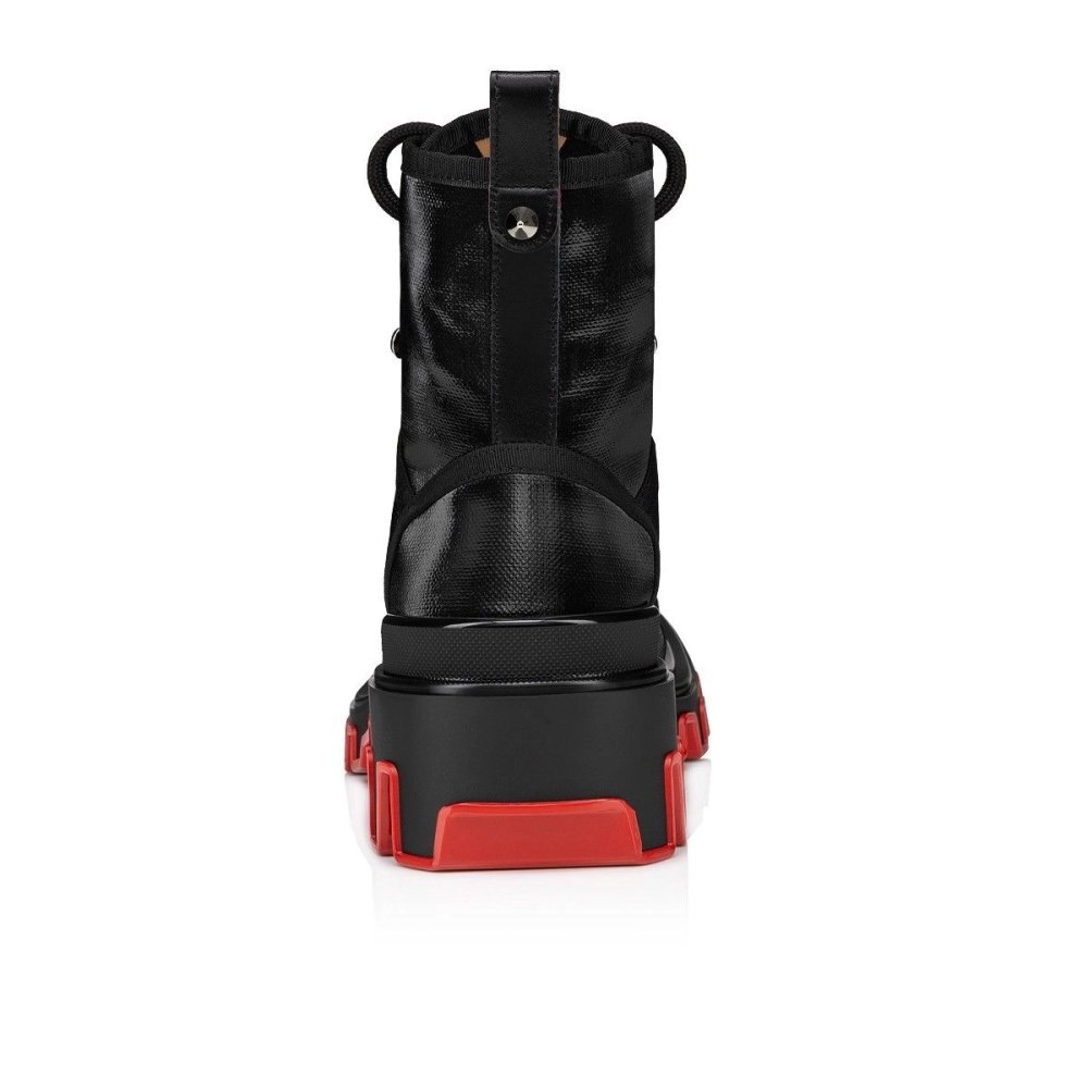 Fake Christian Louboutin Panaroot Dune Boots Coated Canva Calf Leather Black, Knockoff Christian Louboutin Shoes