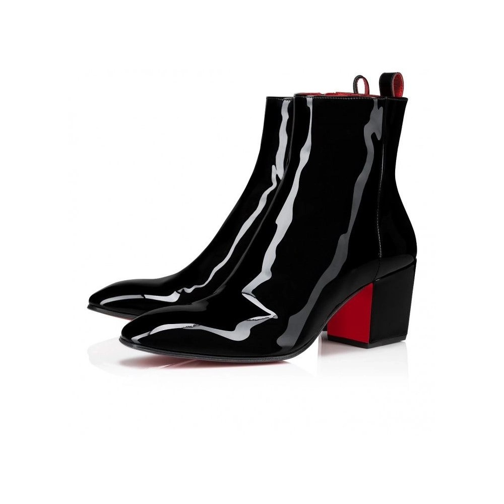 Replica Christian Louboutin Rosalio St 70 Mm Boots Patent Calf Leather Black, Fake Christian Louboutin Shoes