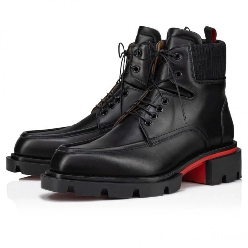 Discount Christian Louboutin Our Walk Lace-Up Boots Calf Leather Black, Cheap Christian Louboutin Shoes for Sale