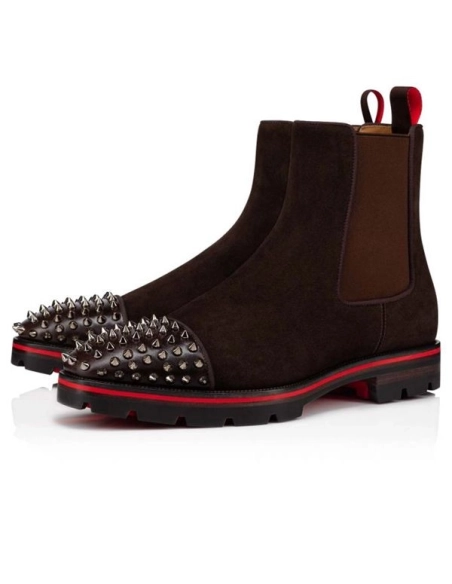 cheap Christian Louboutin Boot Melon Spikes Dark Brown Calf sale