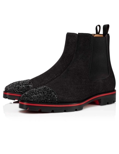 cheap Christian Louboutin Boot Melon Strass Black jet Suede sale