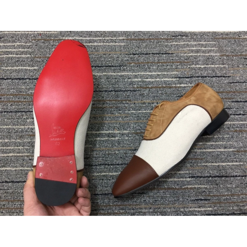Fake Christian Louboutin Greggo Oxfords Veau Velours Calf Leather White Brown