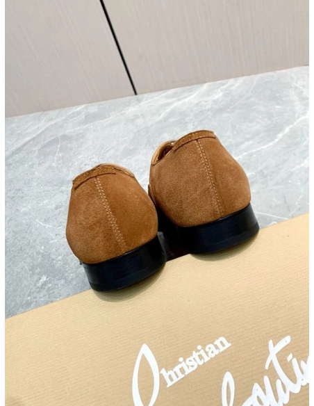 Discoun Christian Louboutin Gregossic Flat Oxford Spikes Calfskin and Suede Black Brown Outlet