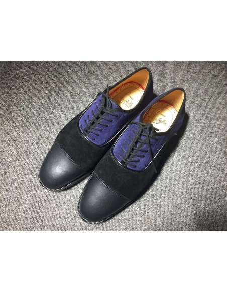 Cheap Christian Louboutin Hubertus Oxford Lug-sole Suede and Leather Black Navy on Sale