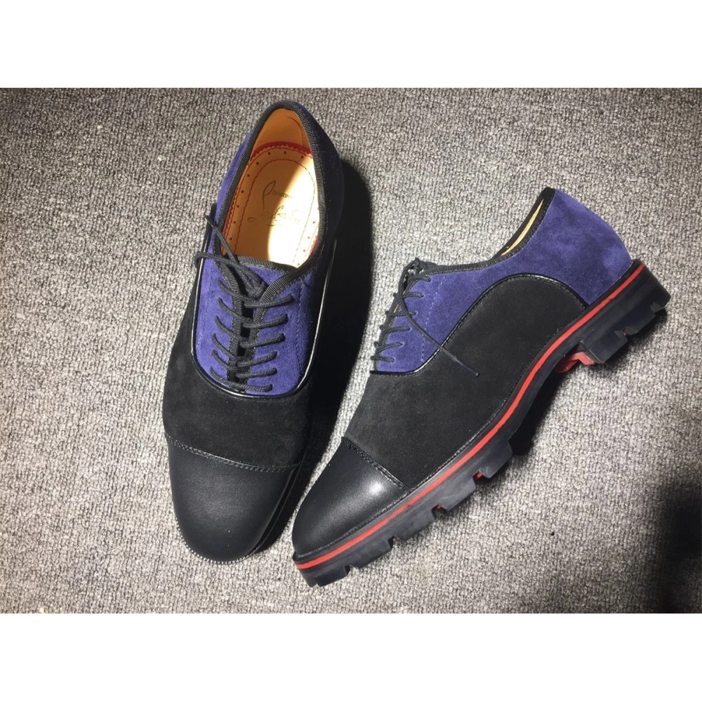 Cheap Christian Louboutin Hubertus Oxford Lug-sole Suede and Leather Black Navy on Sale