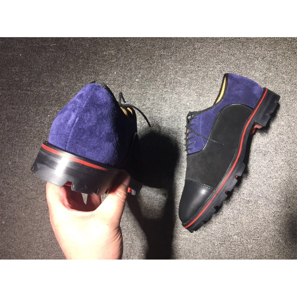 Cheap Christian Louboutin Hubertus Oxford Lug-sole Suede and Leather Black Navy on Sale