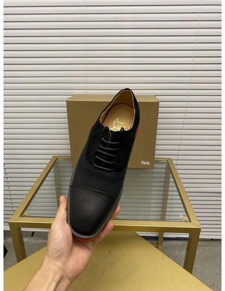 Discount Christian Louboutin Greggo RXL Oxford Calf Leather and Velvet Black Outlet Online
