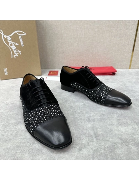 Replica Christian Louboutin Greggo Oxford Calf Leather Rhinestones and Velvet Black