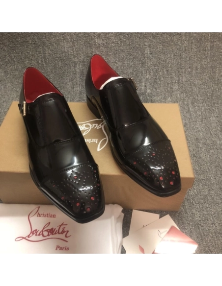 Knockoff Christian Louboutin Escream Buckle Oxford Patent Leather Black, Replica CL Shoes