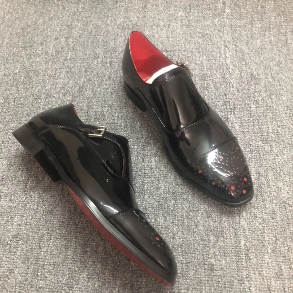 Knockoff Christian Louboutin Escream Buckle Oxford Patent Leather Black, Replica CL Shoes