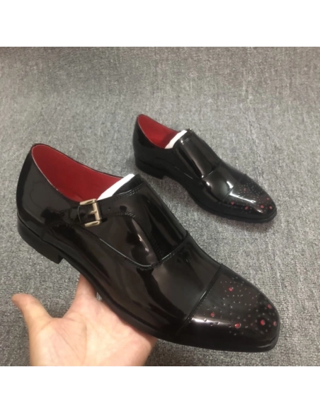 Knockoff Christian Louboutin Escream Buckle Oxford Patent Leather Black, Replica CL Shoes