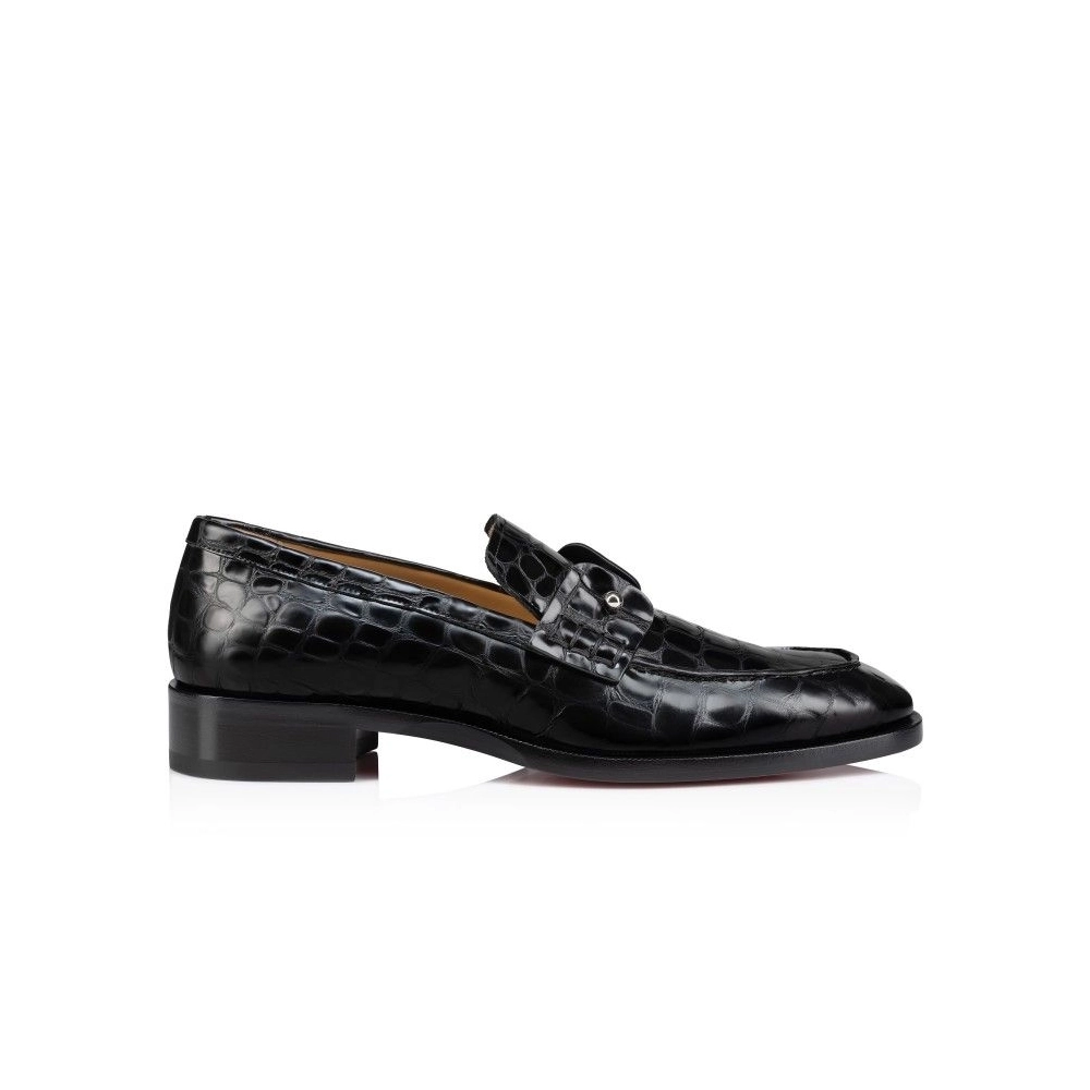 Discount Christian Louboutin Chambelimoc Loafers Alligator Embossed Calf Leather Black Outlet
