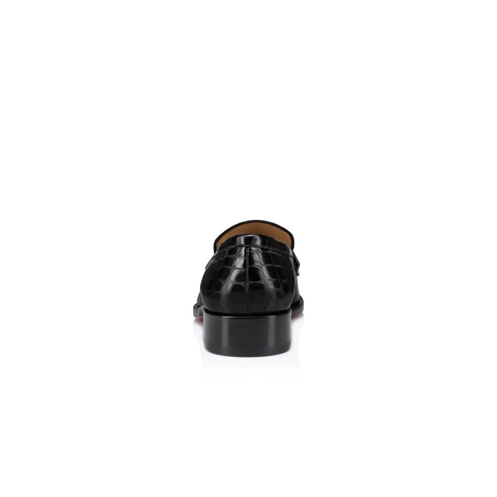 Discount Christian Louboutin Chambelimoc Loafers Alligator Embossed Calf Leather Black Outlet
