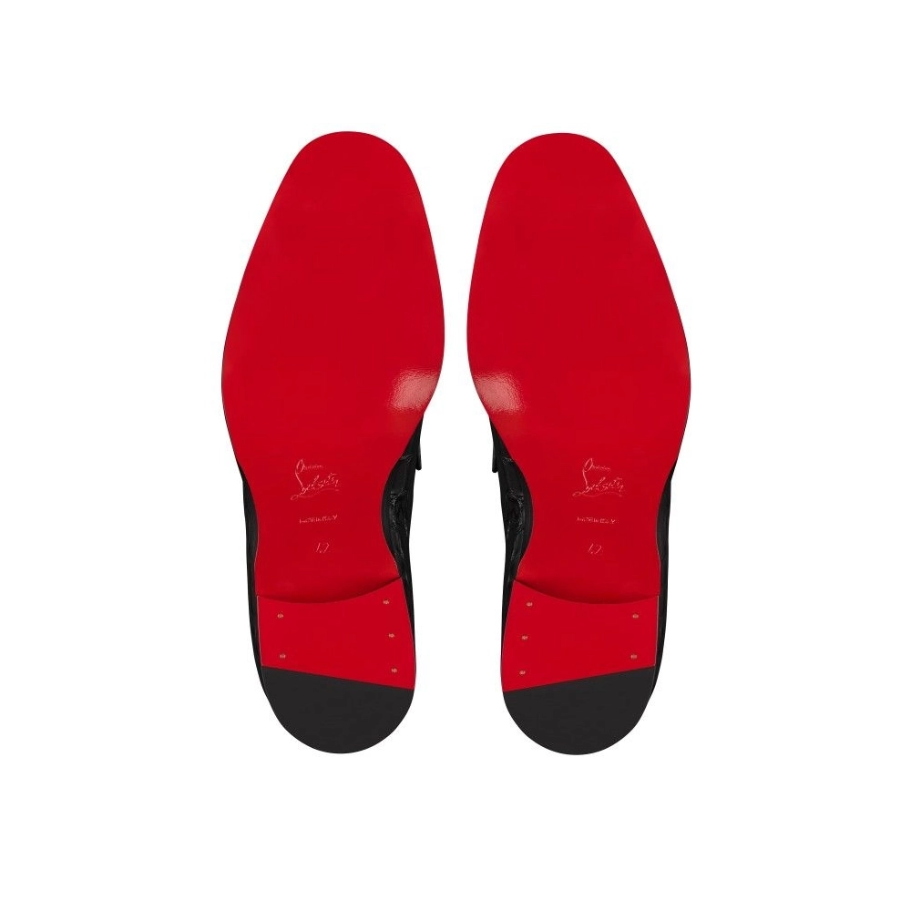 Discount Christian Louboutin Chambelimoc Loafers Alligator Embossed Calf Leather Black Outlet