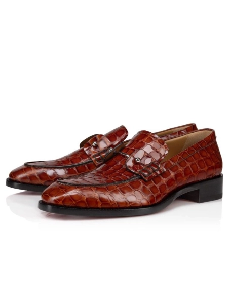 Knockoff Christian Louboutin Chambelimoc Loafers Alligator Embossed Calf Leather Acajou