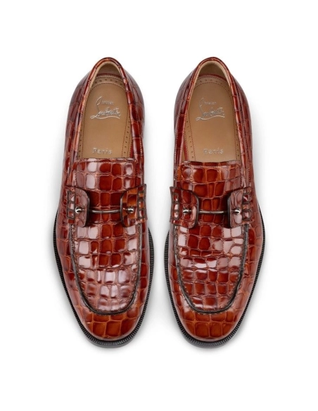 Knockoff Christian Louboutin Chambelimoc Loafers Alligator Embossed Calf Leather Acajou