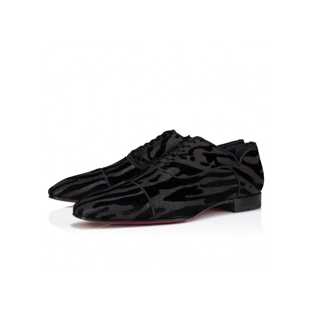 Discount Christian Louboutin Greggy Chic Oxfords Quagga Velvet Black Outlet, Cheap CL Shoes