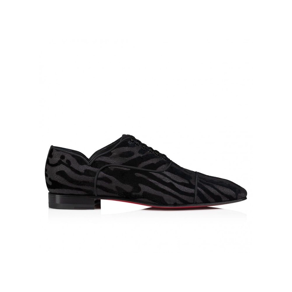 Discount Christian Louboutin Greggy Chic Oxfords Quagga Velvet Black Outlet, Cheap CL Shoes