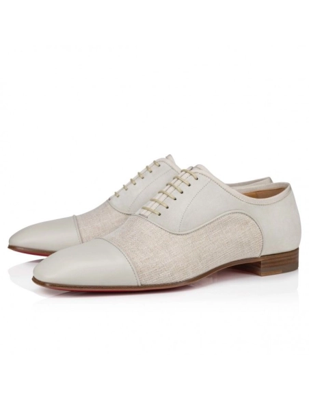 Cheap Christian Louboutin Greggo Oxfords Calf Leather Linen Country Albatre, Discount Christian Louboutin Shoes Outlet Online