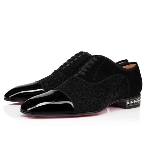 cheap Christian Louboutin Oxford Saqhara Black silver bk Gun Leather sale