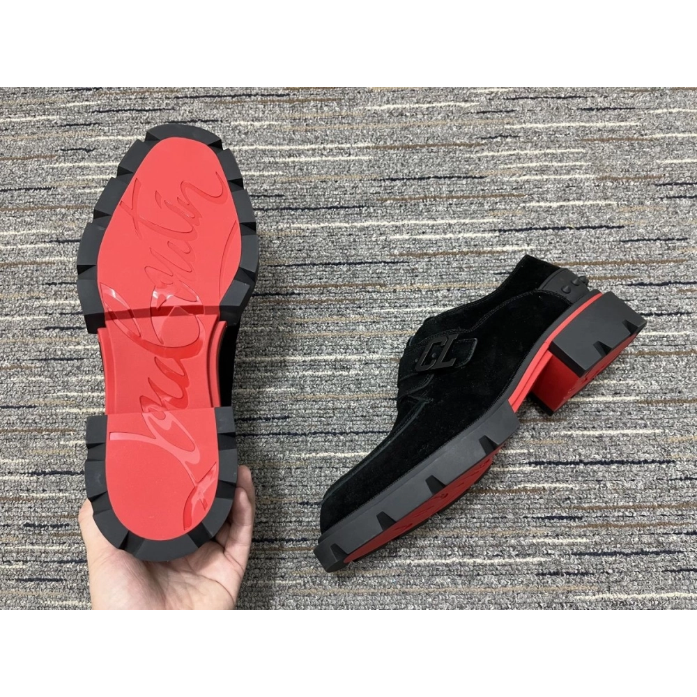 Cheap Christian Louboutin Our Georges Derby Shoes Suede Black for Sale