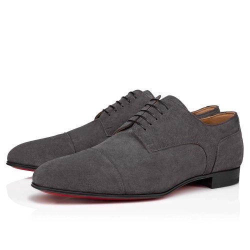 Discount Christian Louboutin Surcity Derby Shoes Suede Grey Crosta Leather Outlet Sale