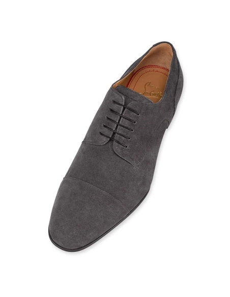 Discount Christian Louboutin Surcity Derby Shoes Suede Grey Crosta Leather Outlet Sale