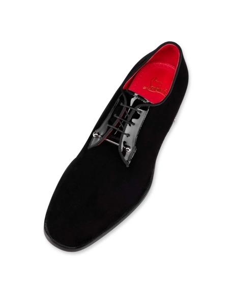 Cheap Christian Louboutin Chambeliss Derby Flat Velvet And Shiny Leather Black for Sale