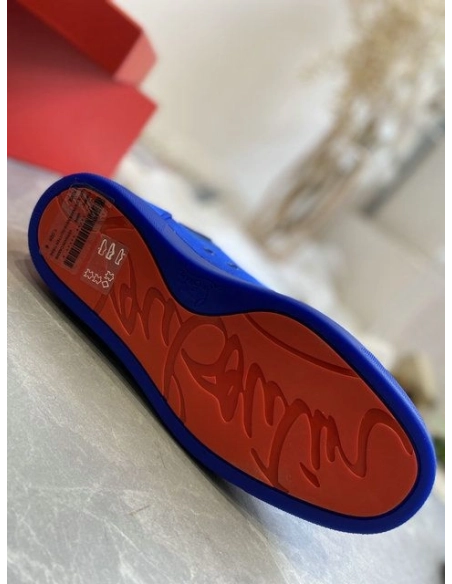 Discount Christian Louboutin Louis Orlato High-top Sneaker Crepe Satin Blue Outlet Online