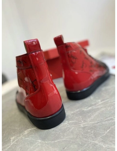 Cheap Christian Louboutin Louis Flat Degraloubi High-top Men Sneaker Patent Leather Black Red