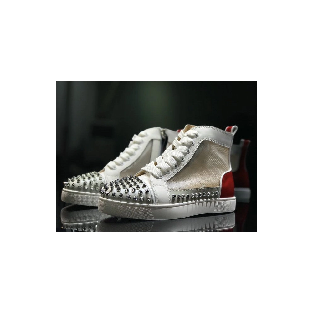 Fake Christian Louboutin Sosoxy Spikes High-Top Sneakers Mesh and Leather Multicolor